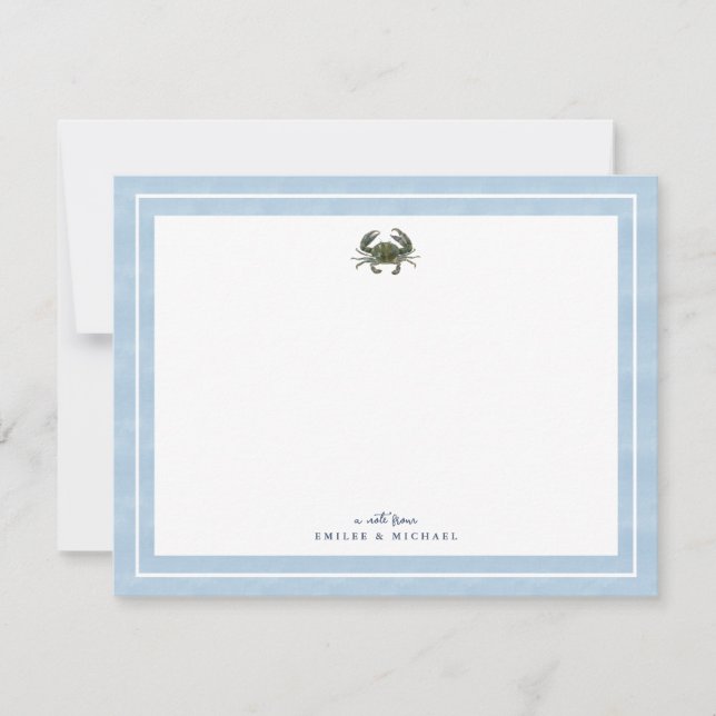 Blue Crab Watercolor Custom Stationery Mitteilungskarte (Vorderseite)