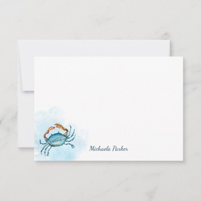 Blue Crab Watercolor Ocean Personalisiert Mitteilungskarte (Vorderseite)