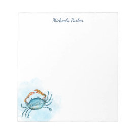 Blue Crab Watercolor Ocean Personalisiert Notizblock