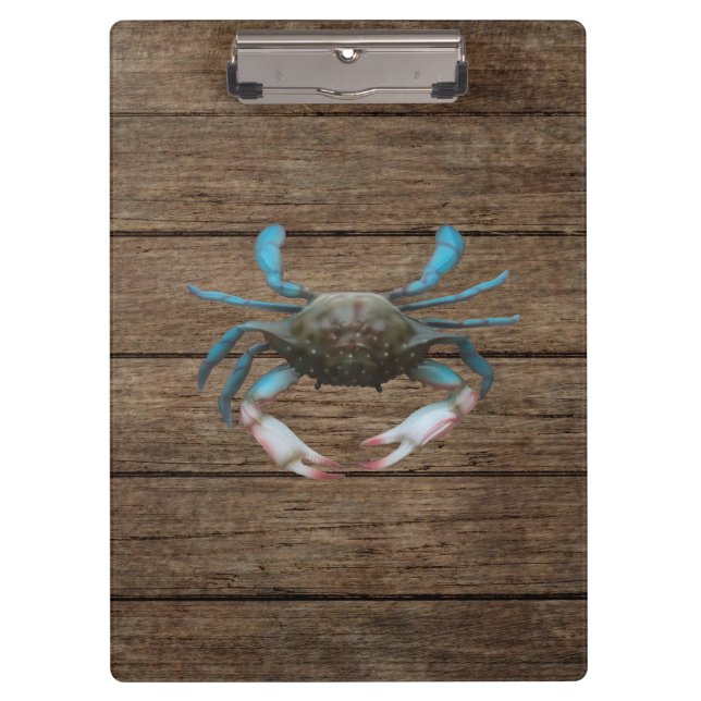 Blue Crab Wood Grain Clipboard Klemmbrett (Vorderseite)