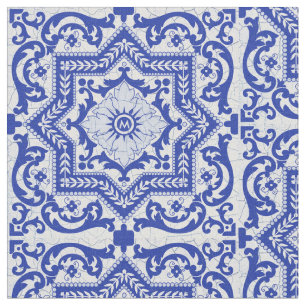 Blue Cracked Keramik Style Azulejo Vintag Stoff