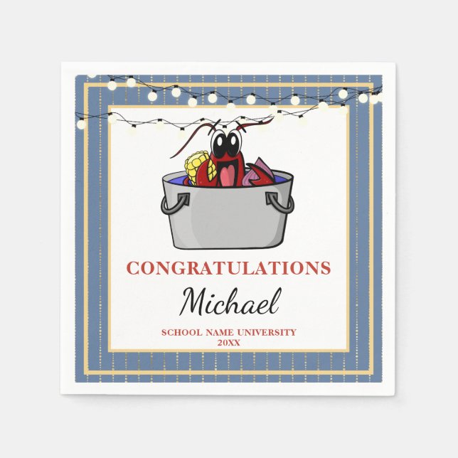Blue Crawfish Boil GRILLEN Graduation Party Serviette (Vorderseite)