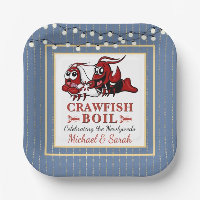 Blue Crawfish Boil Neu oder Engagement Party Pappteller (Vorderseite)
