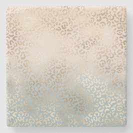 Blue Cream Blush Gold Ombre Leopard Print Steinuntersetzer