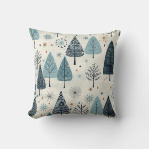 Blue Cream Boho Style Weihnachtsbaummuster Kissen