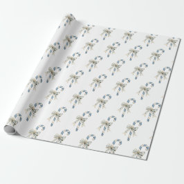 Blue Cream Candy Canes Bows Christmas Geschenkpapier