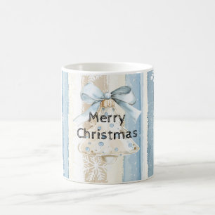 Blue Cream Christmas Streifen Snowflakes Kaffeetasse