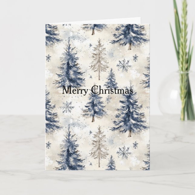 Blue Cream Christmas Trees Karte (Vorderseite)