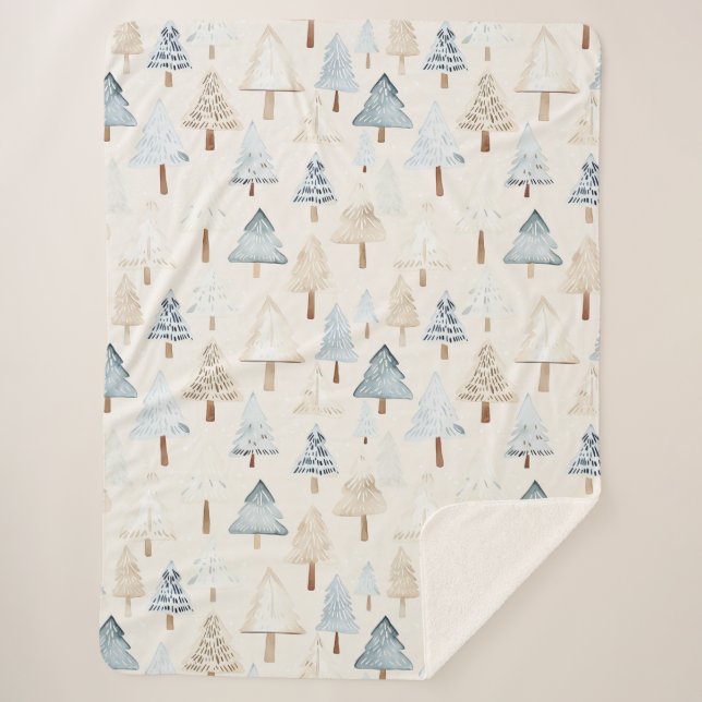 Blue Cream Cosy Christmas Trees Sherpadecke (Vorderseite)