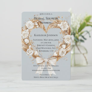 Blue Cream Floral Heath Wreath Brautparty Einladung