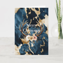 Blue Cream Gold Cowboy Cowgirl Cowhide Weihnachten Karte