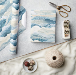 Blue Cream Ivory Abstrakt Ocean Beach Geschenkpapier