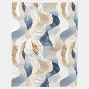 Blue Cream Ivory Abstrakt Waves Beach Fleecedecke