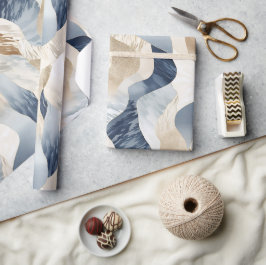 Blue Cream Ivory Abstrakt Waves Beach Geschenkpapier