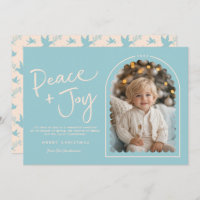 Blue Cream Modern Arch Peace Joy Foto Weihnachten