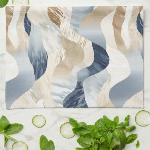 Blue Cream Sand Ivory Abstrakt Waves Beach Geschirrtuch