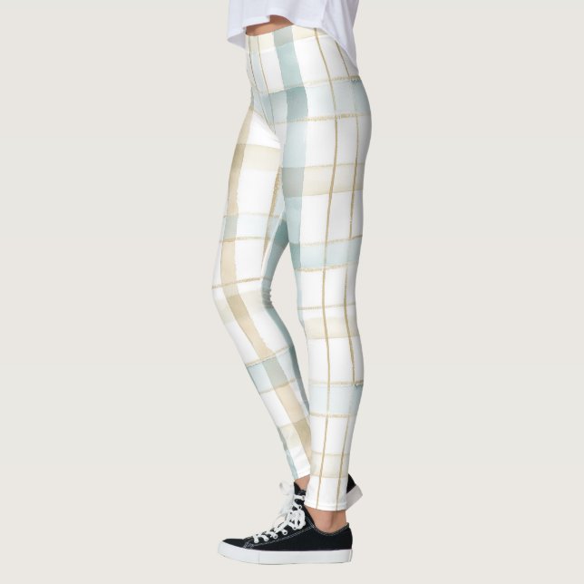 Blue Cream White Plaid Leggings (Links)