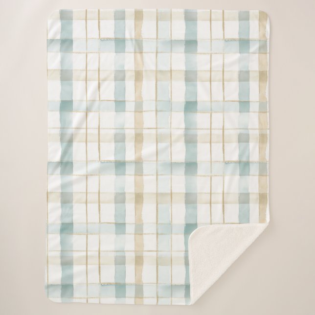 Blue Cream White Plaid Sherpadecke (Vorderseite)