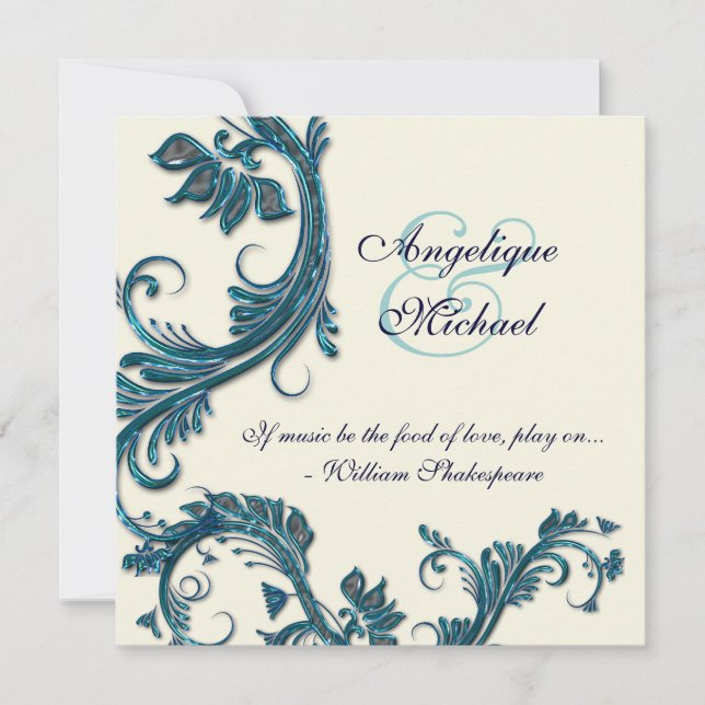 Blue Creme Hochzeitstag Verlobung Einladung (Vorderseite)