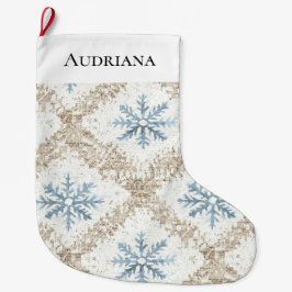 Blue Creme Weihnachten Schneeflocken Großer Weihnachtsstrumpf