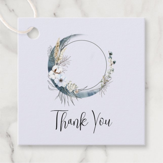 Blue Crescent Moon mit weißen Blume Danke Geschenkanhänger (Vorderseite)