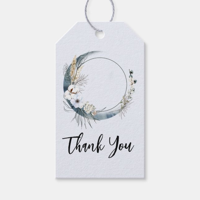 Blue Crescent Moon mit weißen Blume Danke Geschenkanhänger (Vorderseite)