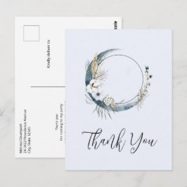 Blue Crescent Moon mit weißen Blume Danke Postkarte
