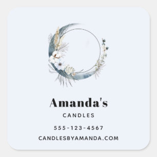 Blue Crescent Moon mit White Blume Business Quadratischer Aufkleber