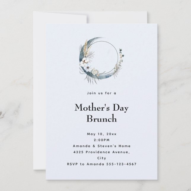 Blue Crescent Moon Mother's Day Brunch Einladung (Vorderseite)