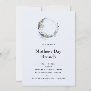 Blue Crescent Moon Mother's Day Brunch Einladung