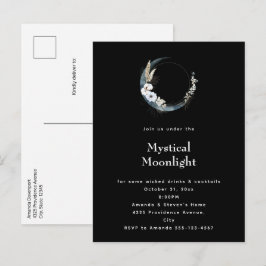 Blue Crescent Moon White Blume Halloween-Party Einladungspostkarte