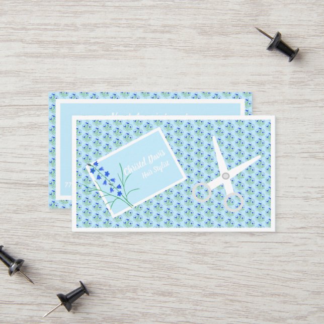 Blue Crocses Hair Stylist Business Card Telefonnummerkarte (Vorderseite/Rückseite Beispiel)