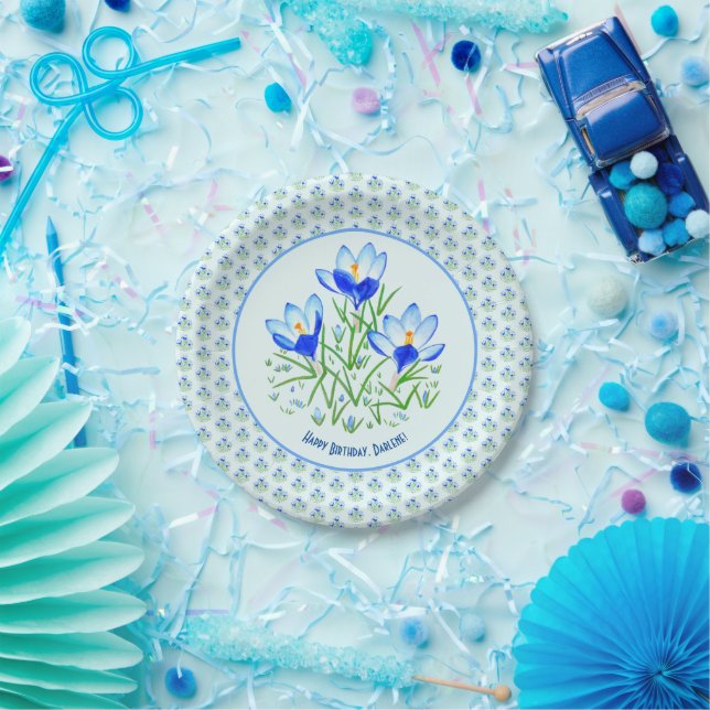 Blue Crocus Light Blue Geburtstags-Teller Pappteller (Party)