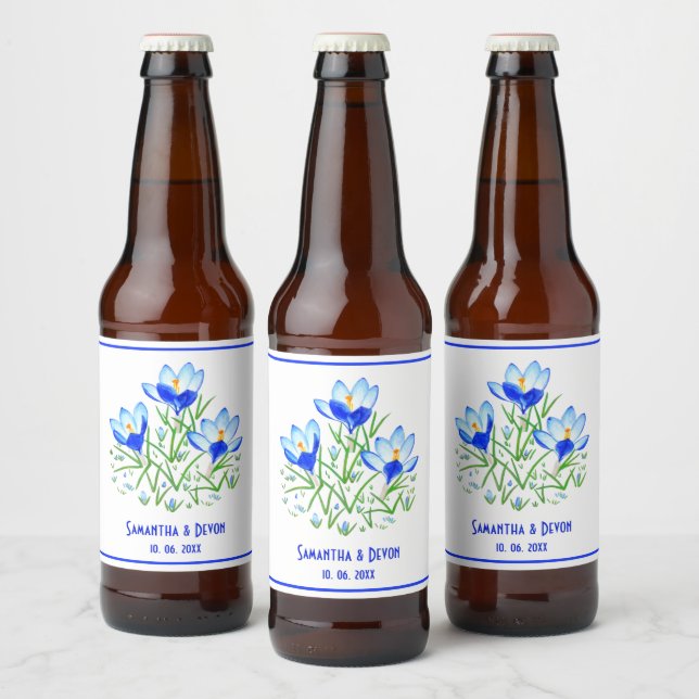 Blue Crocuses White Wedding Beer Lables Bierflaschenetikett (Flaschen)