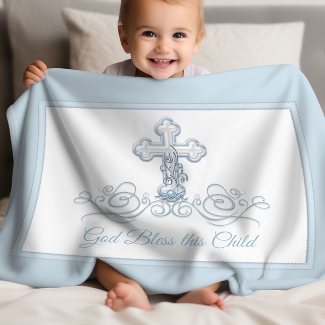Blue Cross Baby Baptisse Blanket Fleecedecke (Blue cross christening & baptism baby blanket. Add your text to personalize, or download as is.)