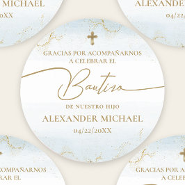 Blue Cross Boy Thank You Baptism Bautizo Runder Aufkleber