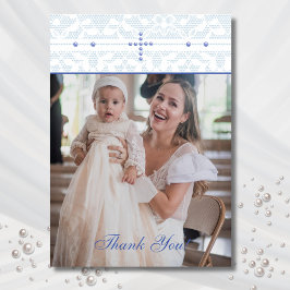 Blue Cross Christian Baptism Photo Thank You Card Dankeskarte