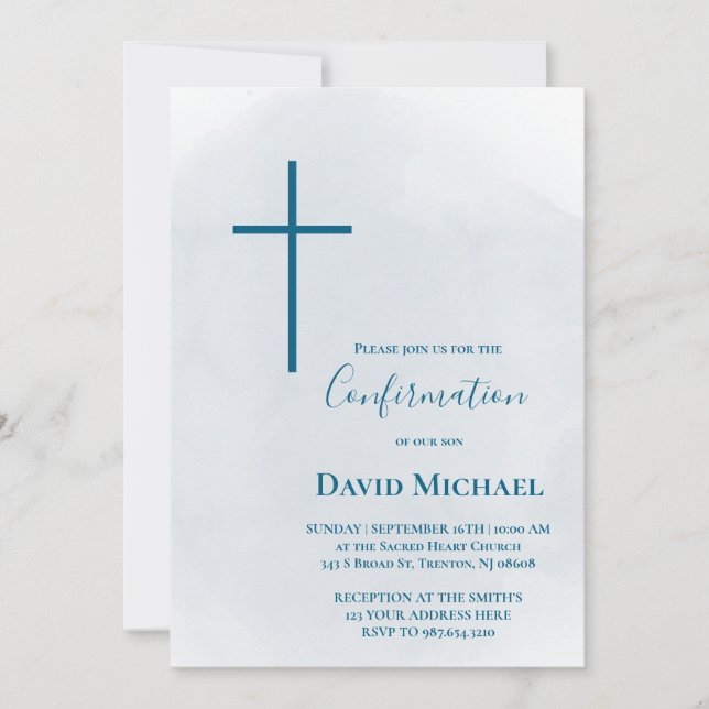 blue cross Confirmation boy Einladung (Vorderseite)