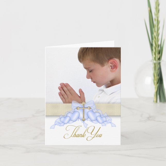 Blue Cross Foto First Communion Thank You Cards Dankeskarte (Vorderseite)