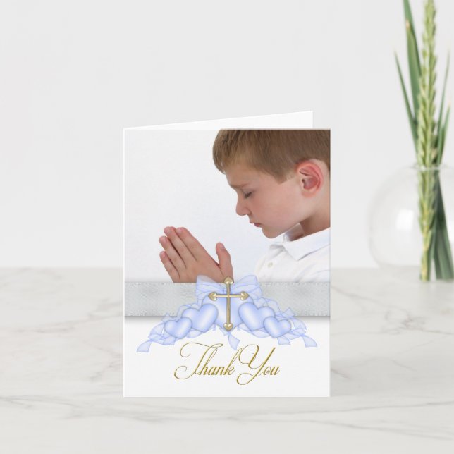 Blue Cross Foto First Communion Thank You Cards Dankeskarte (Vorderseite)