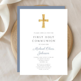 Blue Cross Religious Boy First Heilige Kommunion Einladung