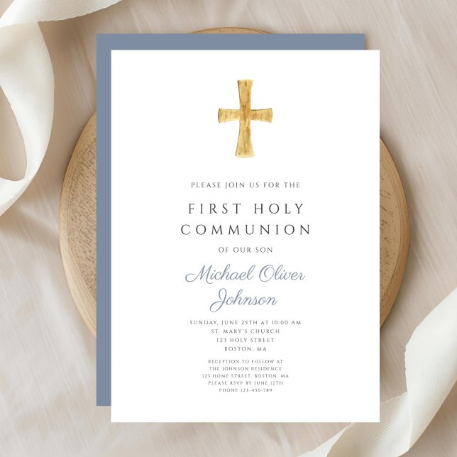 Blue Cross Religious Boy First Heilige Kommunion Einladung (Blue Cross Religious Boy First Holy Communion Invitation)