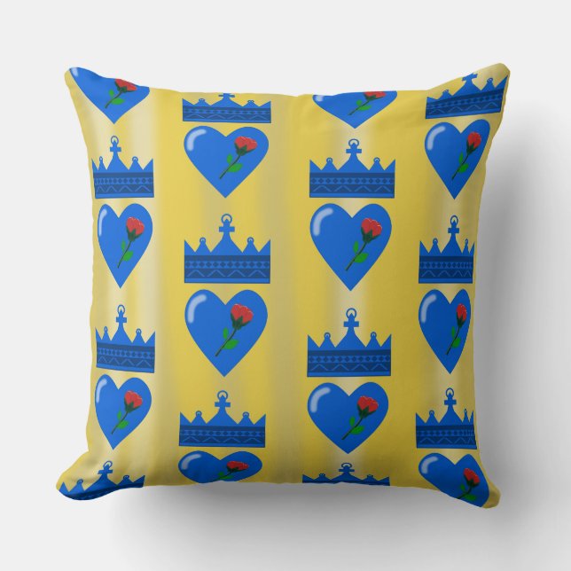 Blue Crown and Heart with Red Blume Kissen (Vorderseite)