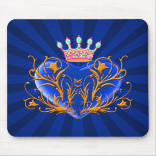 Blue Crown Filigree Heart Mouse Pad Mousepad