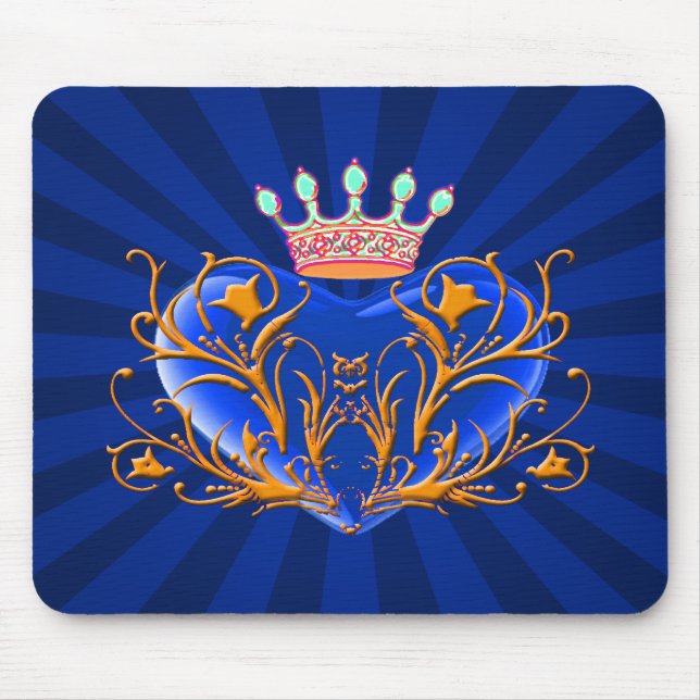 Blue Crown Filigree Heart Mouse Pad Mousepad (Vorne)