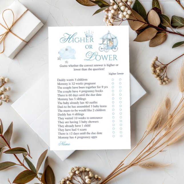 Blue Crown Higher or Lower Baby Shower Game Card (Von Creator hochgeladen)