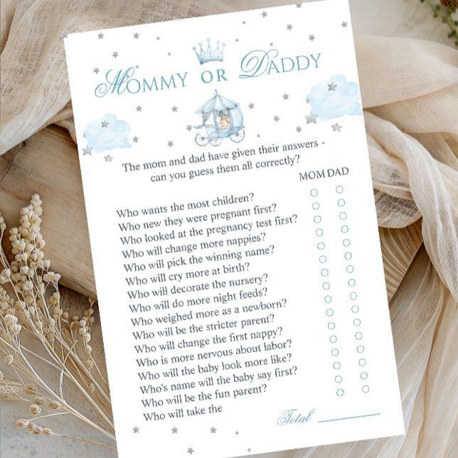 Blue Crown Mommy or Daddy Baby Shower Game Card (Von Creator hochgeladen)