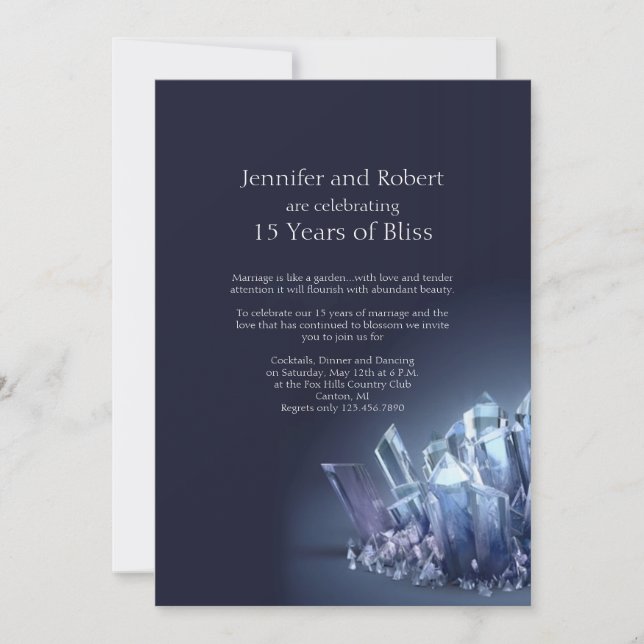Blue Crystal 15. Hochzeitstag Einladung (Vorderseite)