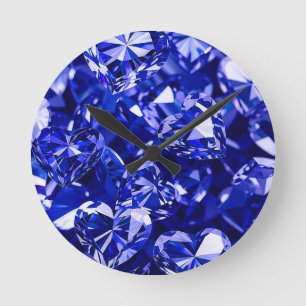 Blue Crystal Diamond Hearts Runde Wanduhr