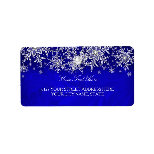 Blue Crystal Pearl Snowflake Silver Address Label Adressaufkleber (Vorne)
